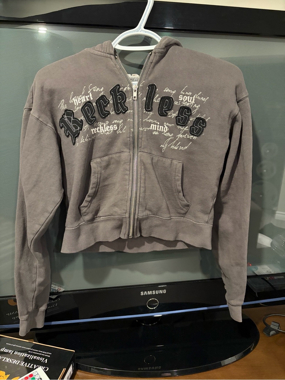 Cropped Zip-Up Hoodie Jacket - Gray